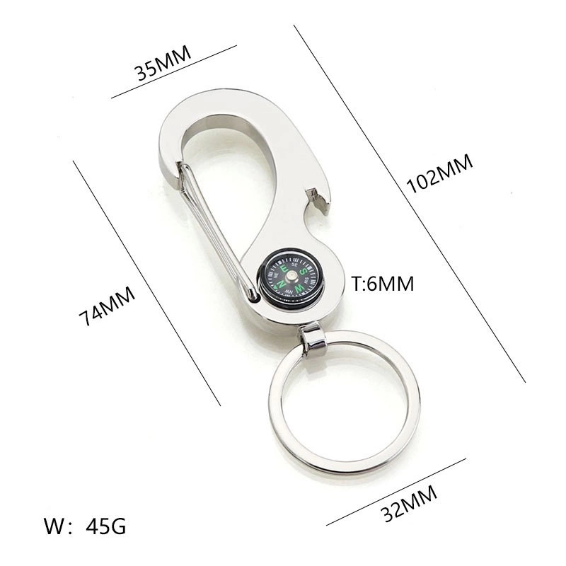 Llavero Metalico Carabinero, con Destapador y Brujula, 3.5 x 7.4 cmts