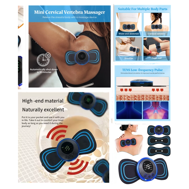 Masajeador Cervical,  en ABS + PP, con  8 modalidades, recargable con USB