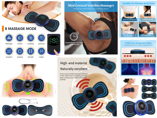 Masajeador Cervical, en ABS + PP, con 8 modalidades, recargable con USB