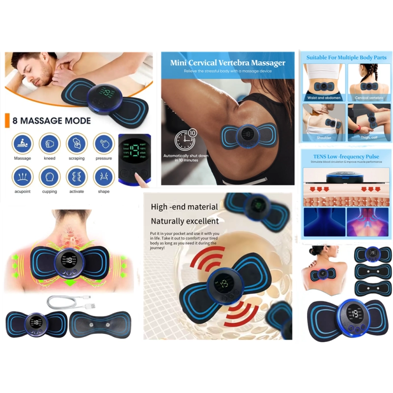 Masajeador Cervical,  en ABS + PP, con  8 modalidades, recargable con USB