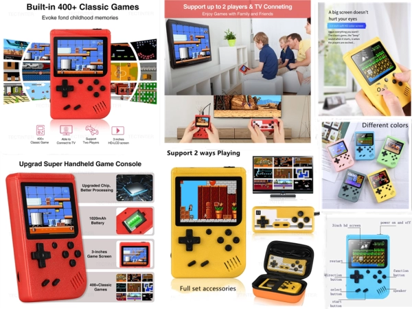 Juegos Retro Portatiles 400 en 1, 11.5 x 7.5 x 2 cmts