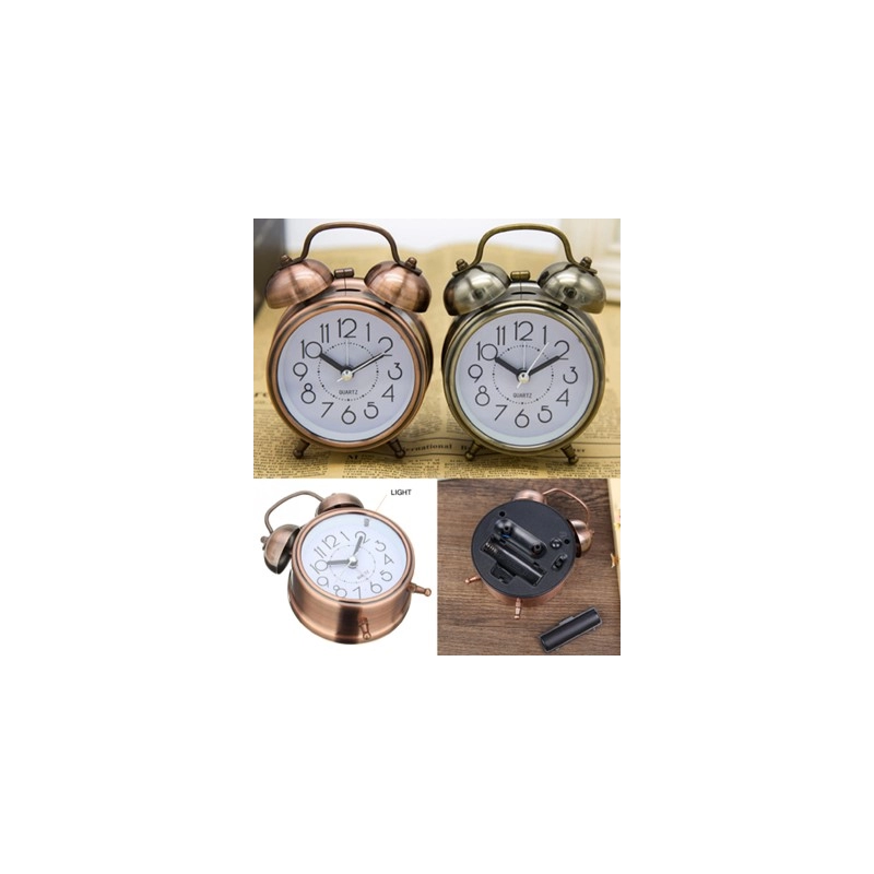 Reloj Despertador con Luz Nocturna, metalico, 9 x 5.6 x 12.5 cmts