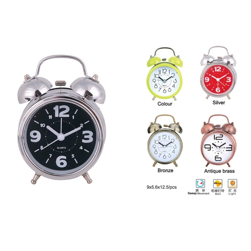 Reloj Despertador con Luz Nocturna, metalico, 9 x 5.6 x 12.5 cmts