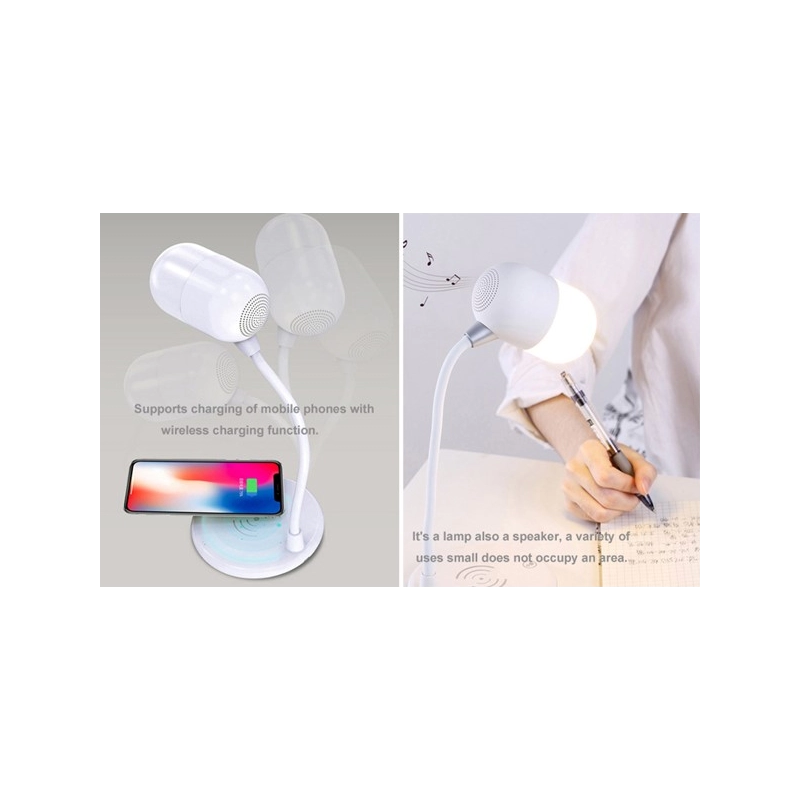 Lampara LED 3 en 1, con Parlante BT y Cargador Inalambrico, 12 x 32 cmts