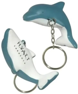 Llavero Antistress,  elaborado en PU, en forma de Delfin