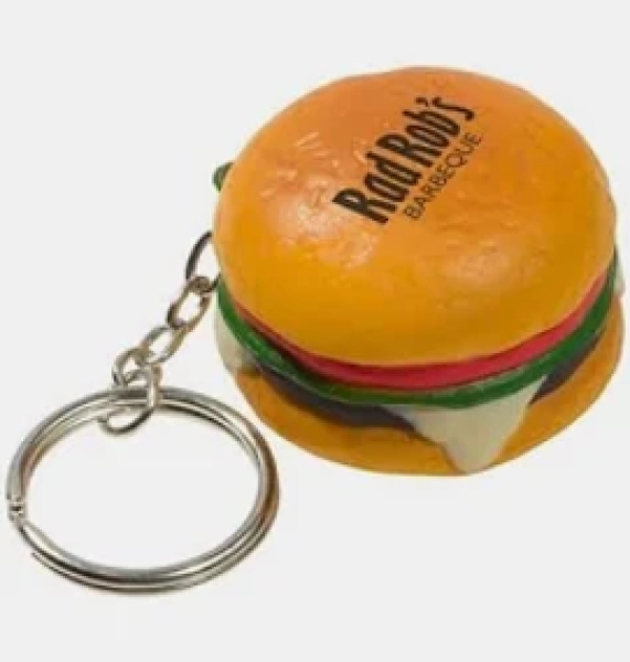 Llavero Antistress,  elaborado en PU, en forma de Hamburguesa