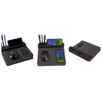Mouse Pad con Cargador Inalambrico, stand de celular y portaboligrafos
