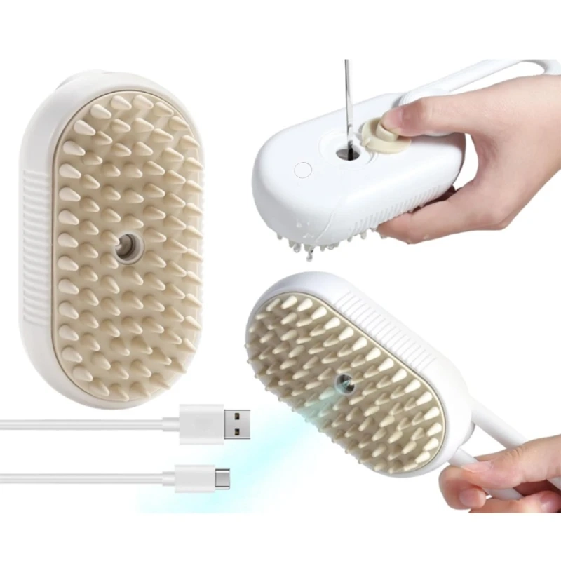 Cepillo para Mascotas, con vapor y salida de agua, carga USB, 12x6.5x4.5 cm