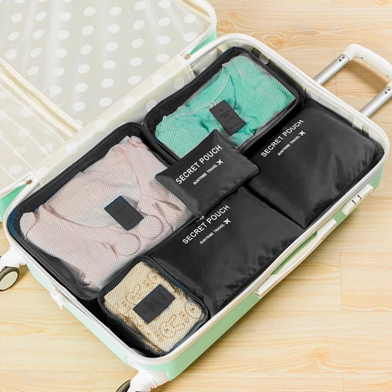 Set Royal de 6 Bolsas Organizadoras para Viaje en poliester con cierre