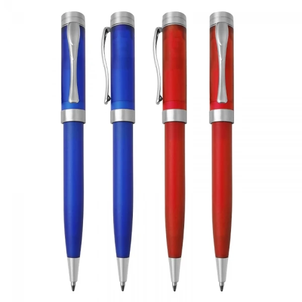 Boligrafo Hill, plastico, con clip y adornos metalicos