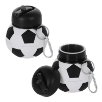 Botella Balon Futbol plegable en silicona, 600 ml, 18 x 9 x 6 cmts, con pitillo