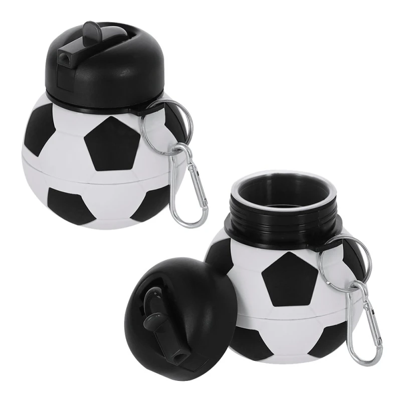 Botella Balon Futbol plegable en silicona, 600 ml, 18 x 9 x 6 cmts, con pitillo