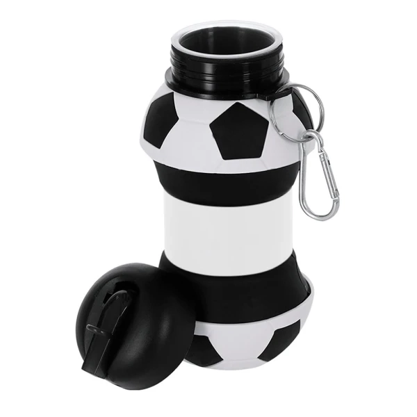 Botella Balon Futbol plegable en silicona, 600 ml, 18 x 9 x 6 cmts, con pitillo