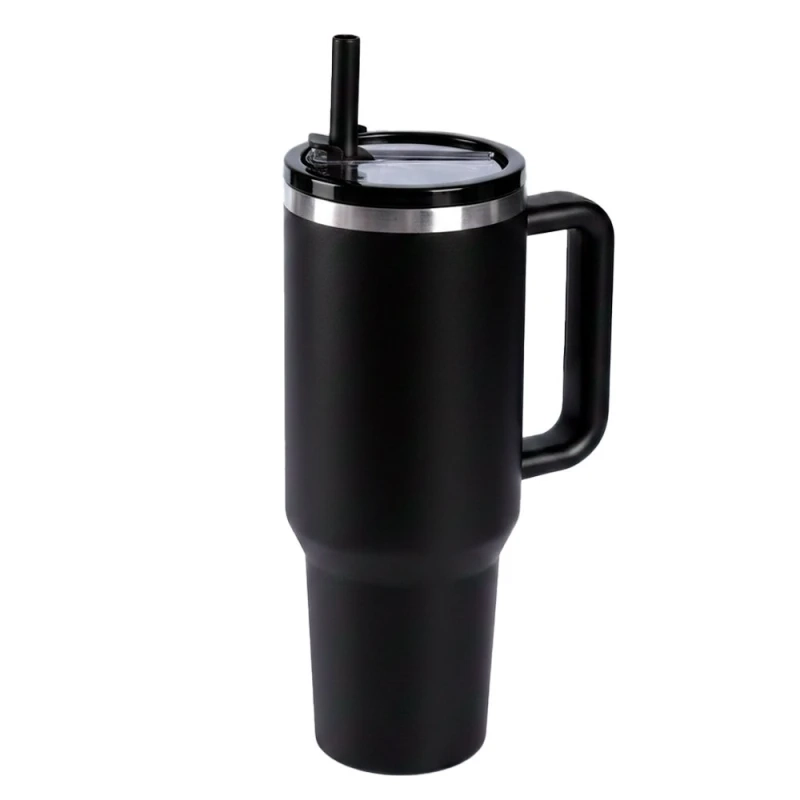 Mug con Manija de 1200 ml, en acero inox doble con pitillo, de 26 x 7.8 cmts