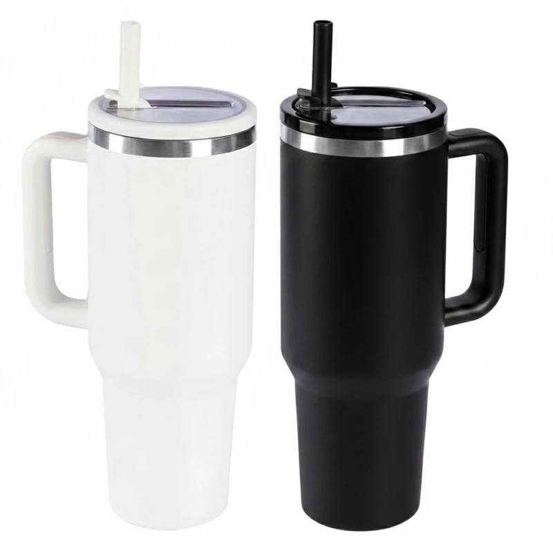 Mug con Manija de 1200 ml, en acero inox doble con pitillo, de 26 x 7.8 cmts