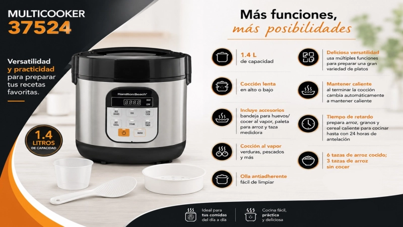Olla Multifuncional Hamilton Beach, de 1.4 Litros de capacidad