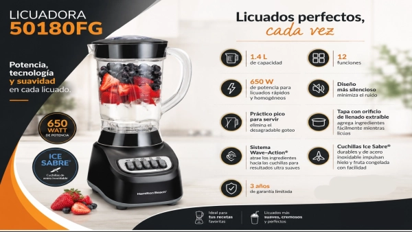 Licuadora Hamilton Beach, de 1.4 Litros de capacidad, de 650 W