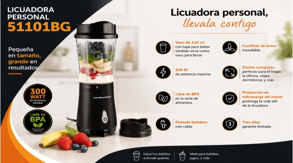Licuadora Personal Hamilton Beach, de 300 W