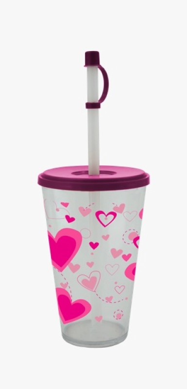 Vaso de 20 onzas, 591 ml, 14.6 alto,  9.4 cmts diametro, con tapa y pitillo