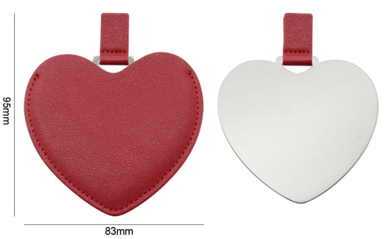 Espejo Irrompible Corazon, en Acero, 8.3 x 9.5 cmts, en estuche cuerina