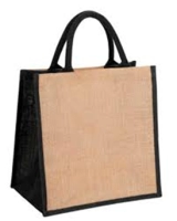 Bolso Tahiti, en Yute, con manijas y ribete en lona, 38 x 35 x 12 cmts