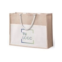 Bolso Summer, en Yute con lona Cruda, 40 x 35 x 10 cmts, bolsillo interno