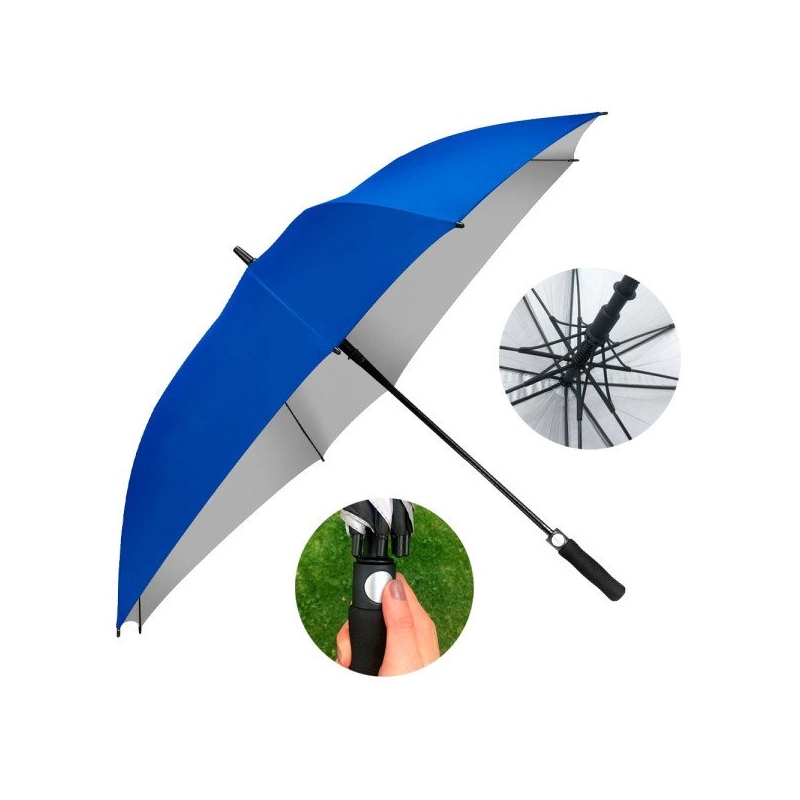 Paraguas UV Cuadrado de 28”,  automatico, mango recto espumado, anti brisa