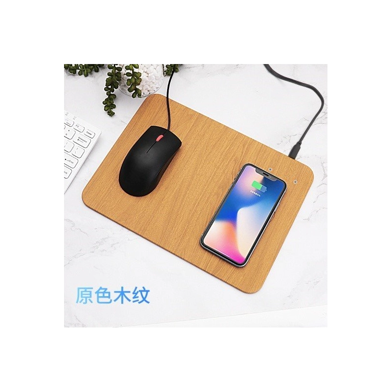 Mouse Pad con Cargador Inalámbrico, en PU imitacion madera, en 5W