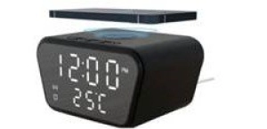 Reloj con Cargador Inalámbrico capacidad 10W, con Alarma, Termostato y Espejo.