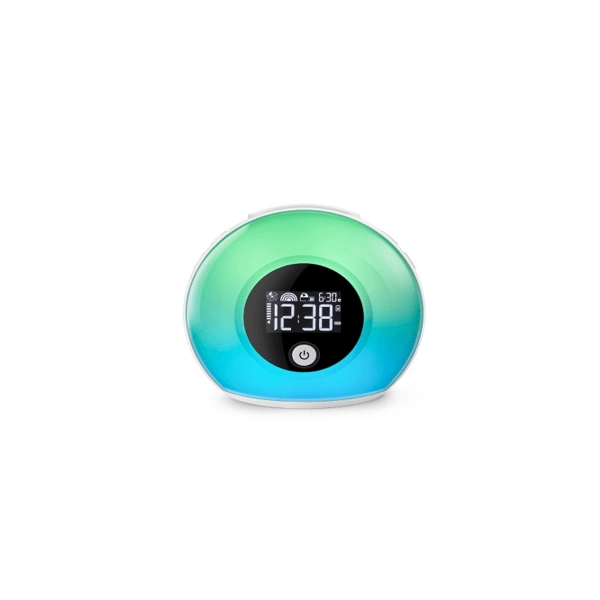 Parlante Bluetooth, en ABS, con luz ambiental y reloj despertador