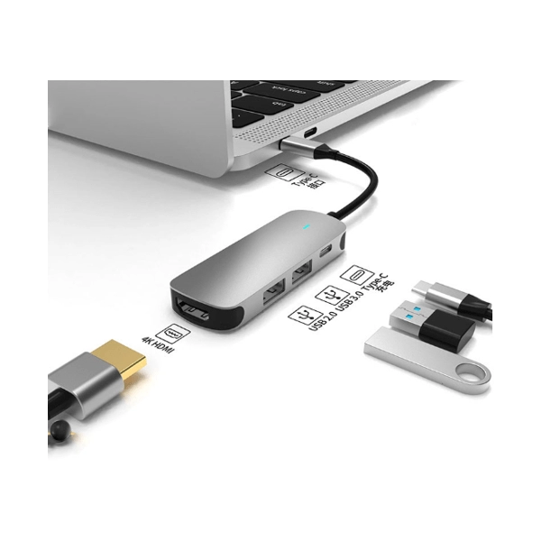 Hub Multipuerto 4 en 1 en aluminio, de 10.5 x 4.1 x 1.6 cmt