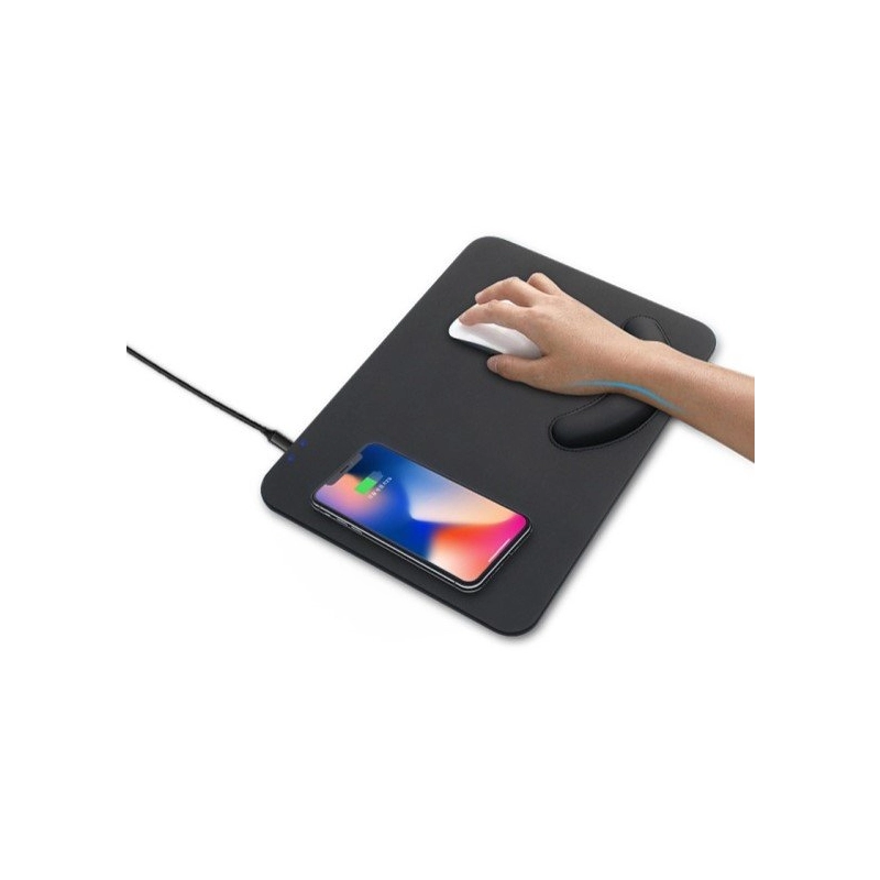 Mouse Pad con Cargador Inalámbrico y reposa muñecas, en Imitacion cuero, 10W