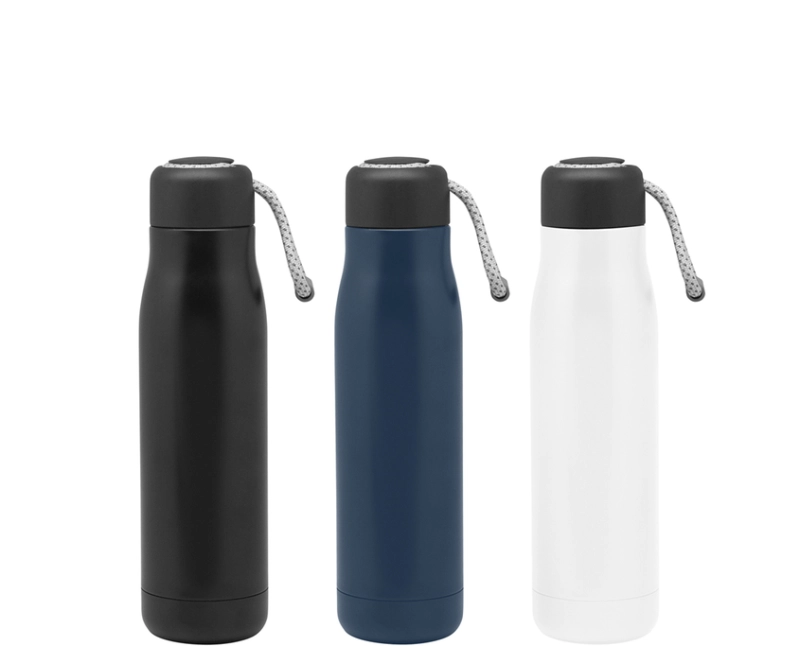 Botella Doble Pared en Acero, de 500 ml, con manija, de 25.5 x 7 cmts,