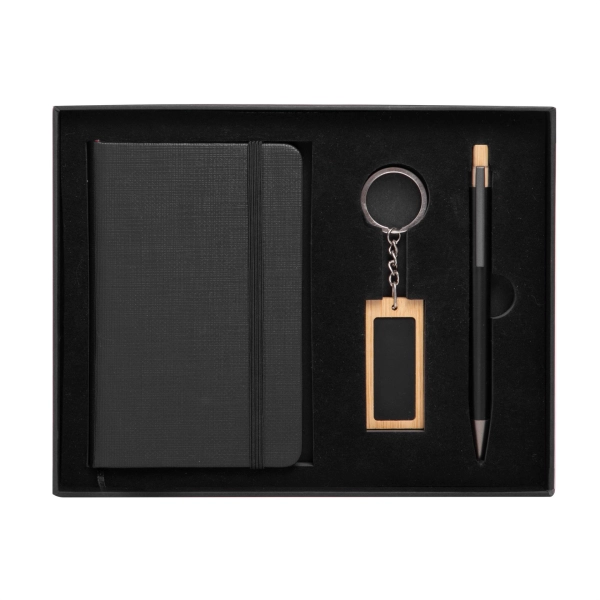 Set Ejecutivo 3 articulos, Boligrafo, Libreta y Llavero, caja 21.8x17.8x2.4 cm