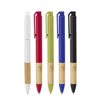 Boligrafo plastico retractil con agarre de bambu, de 14.3 cmts