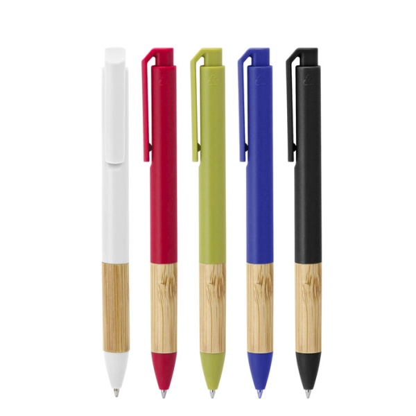 Boligrafo plastico retractil con agarre de bambu, de 14.3 cmts