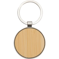 Llavero Redondo metalico frente barnizado color bambu, en caja