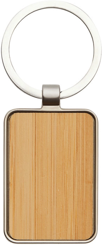 Llavero Rectangular metalico frente barnizado color bambu, en caja