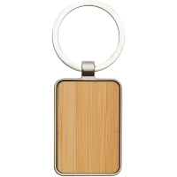 Llavero Rectangular metalico frente barnizado color bambu, en caja