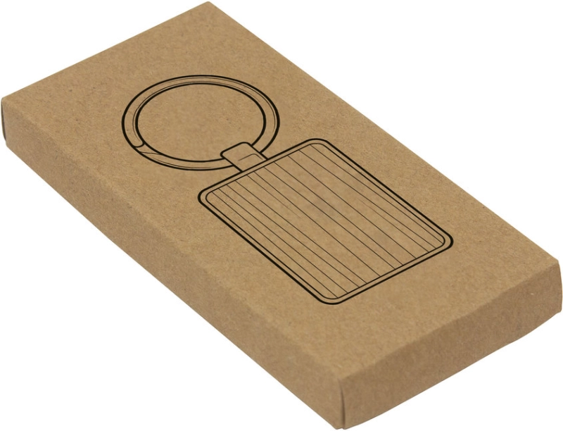 Llavero Rectangular metalico frente barnizado color bambu, en caja