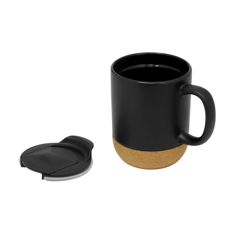 Taza plastica con base de corcho y tapa, de 380 ml, 11.8 x 9.3 x 11.5 cmts