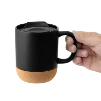 Taza plastica con base de corcho y tapa, de 380 ml, 11.8 x 9.3 x 11.5 cmts
