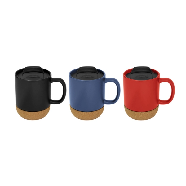 Taza plastica con base de corcho y tapa, de 380 ml, 11.8 x 9.3 x 11.5 cmts