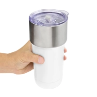 Mug Metalico doble pared con tapa, de 600 ml, tamaño 8.8 x 18.8 cmts