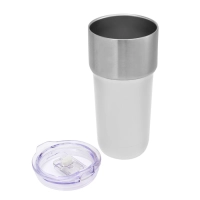 Mug Metalico doble pared con tapa, de 600 ml, tamaño 8.8 x 18.8 cmts