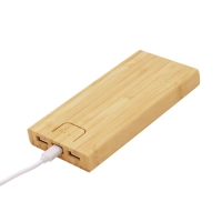 Power Bank en Bambu de 10.000 mAh, tamaño 14.7 x 7 x 1.6 cmts