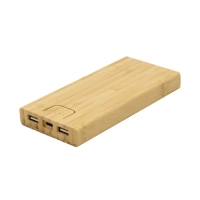 Power Bank en Bambu de 10.000 mAh, tamaño 14.7 x 7 x 1.6 cmts