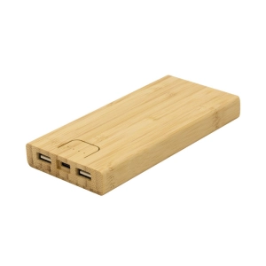 Power Bank en Bambu de 10.000 mAh, tamaño 14.7 x 7 x 1.6 cmts