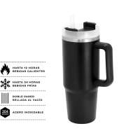 Mug de 880 ml doble pared, en polipropileno y acero, 8.8 x 24 cmts