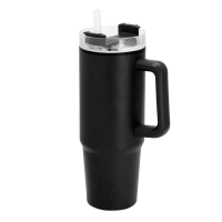 Mug de 880 ml doble pared c/ pitillo, en polipropileno y acero, 8.8 x 24 cm